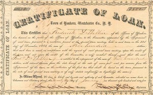 Certificate of Loan. Town of Yonkers, Westchester Co., N.Y. - Various Denominations Bond